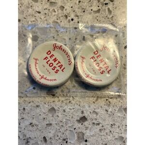 Vintage Johnson & Johnson Dental Floss Metal Tins Set of 2 Pocket Size 10 YDS NJ